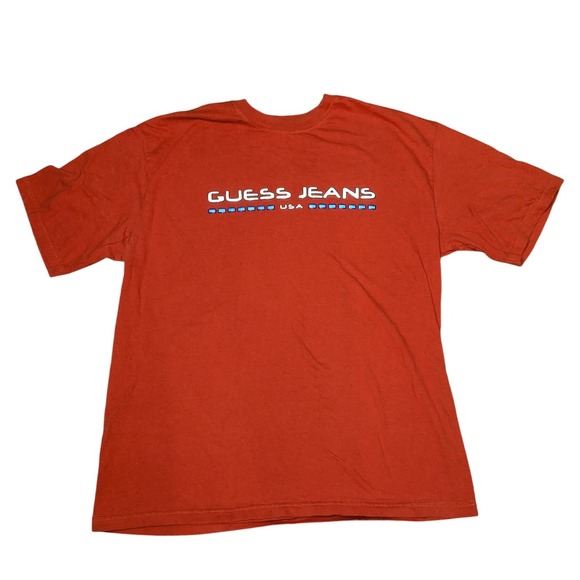 Guess Y2K Vintage‎ Streetwear Logo Skater Orange Men's Short Sleeve T-Shirt CL - Picture 1 of 6